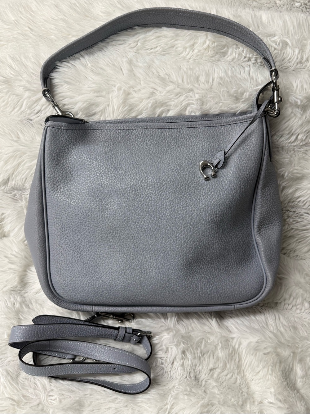 Coach Grey/Blue Pebbled Leather Shoulder Bag with Silver Hardware